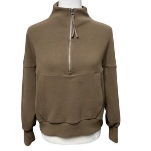 Varley Olive Half-Zip Pullover Ribbed Ottoman Mock Neck Women's‎ Size Small
